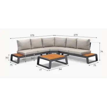 Maddox Aluminium Wood Look Curved Corner Sofa Set