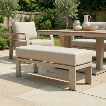 Leah 3 Seater Aluminium Dining with 2 Armchairs & Bench - Adjustable Rising Table