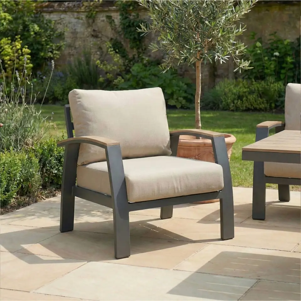 Leah 3 Seater Aluminium Dining with 2 Armchairs & Bench - Adjustable Rising Table