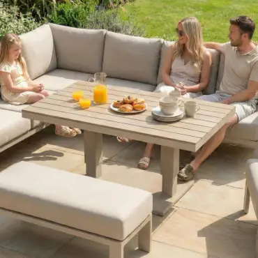 Leah Corner Aluminium Dining with Bench & Footstool - Adjustable Rising Table