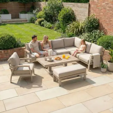 Leah Corner Aluminium Dining with Bench & Footstool - Adjustable Rising Table