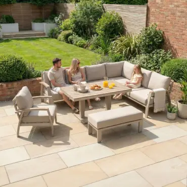 Leah Corner Aluminium Dining with Bench & Footstool - Adjustable Rising Table