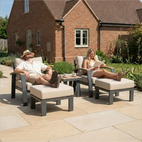 Leah Aluminium Wood Look 5 Piece Lounging Set