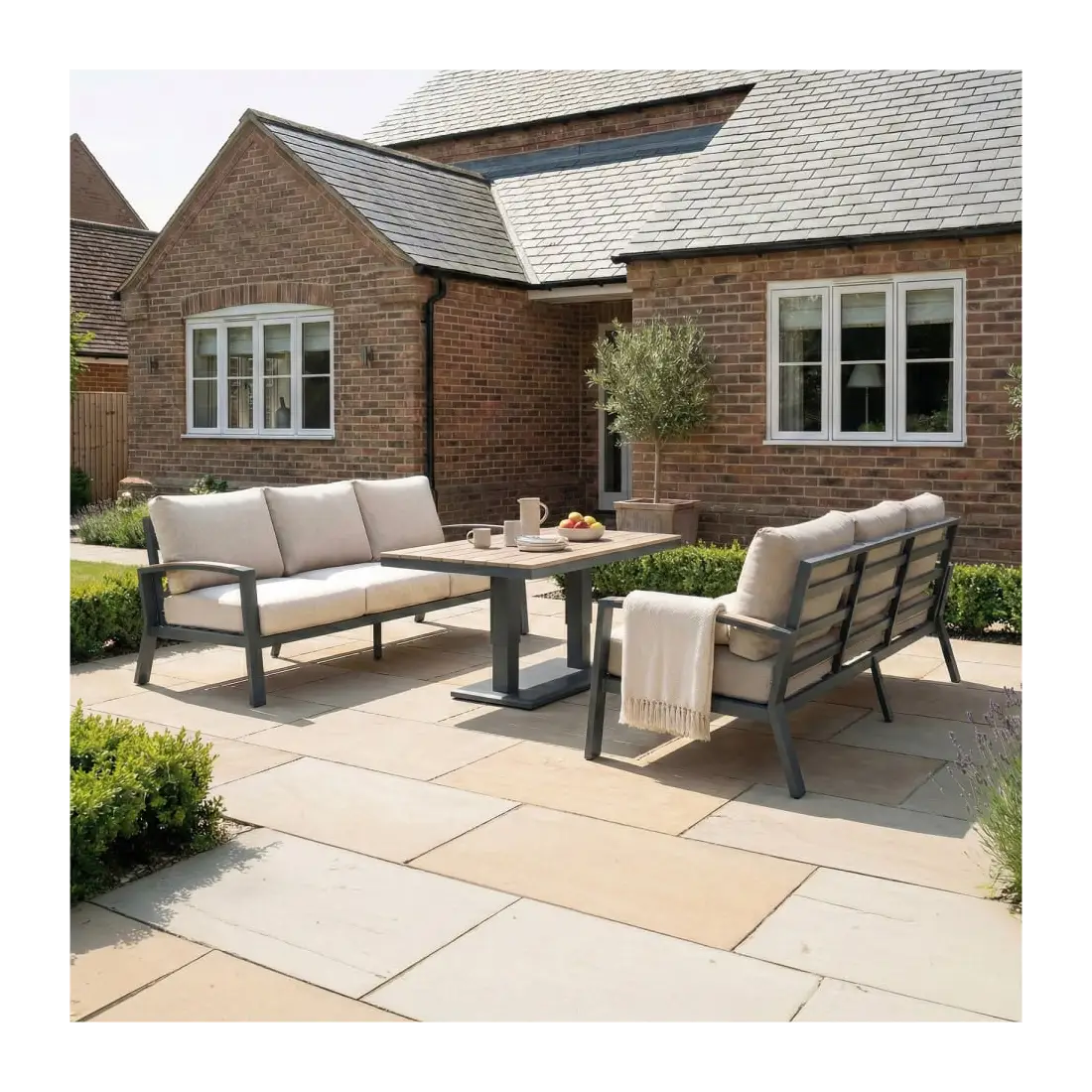 Leah 3 Seater Sofa Suite Aluminium Dining - Adjustable Rising Table