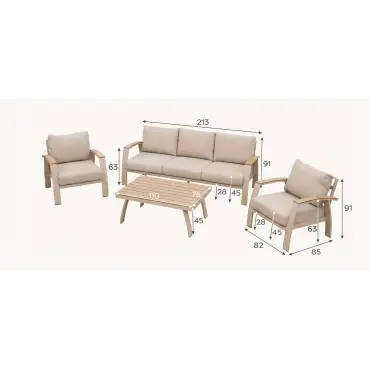 Leah Aluminium 3 Seater Sofa Lounging Set