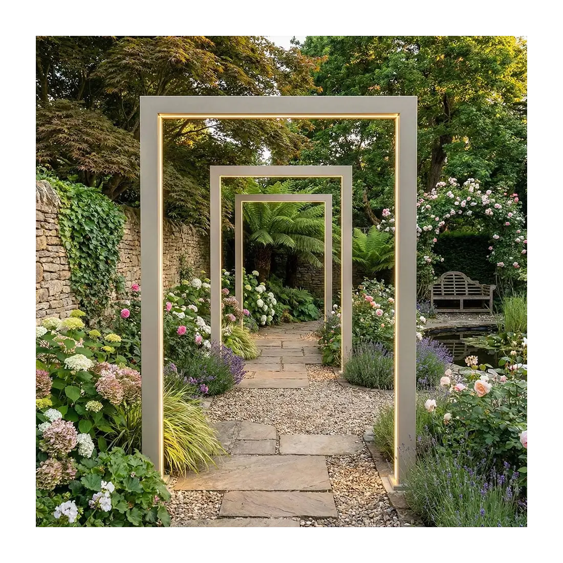 Legacy PergolArch Aluminium LED Garden Archway in Pebble