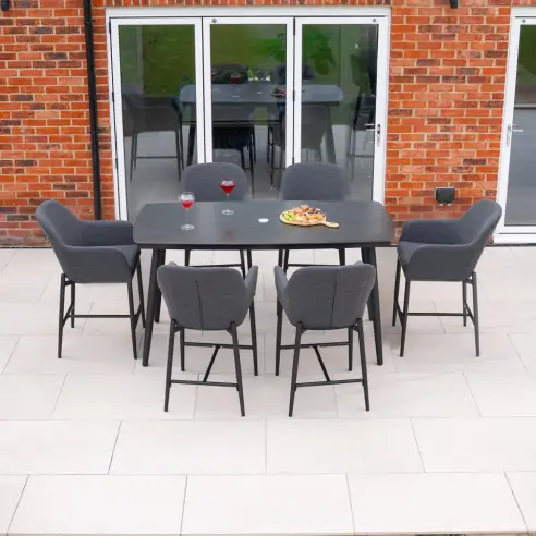 Ally 6 Seat Fabric Aluminium High Dining Set - Rectangular Table