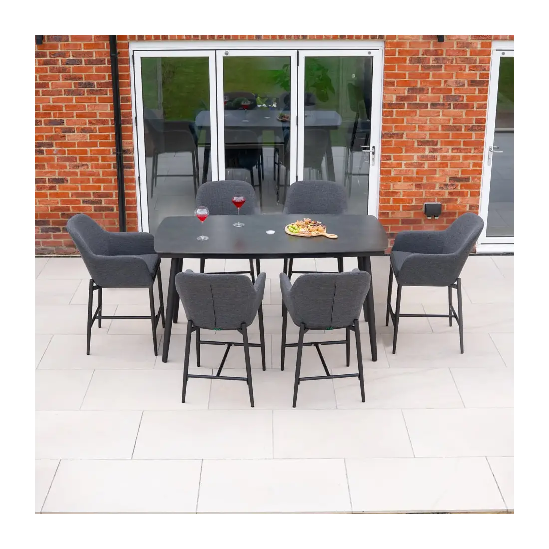 Ally 6 Seat Fabric Aluminium High Dining Set - Rectangular Table