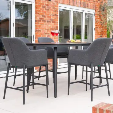 Ally 6 Seat Fabric Aluminium High Dining Set - Rectangular Table