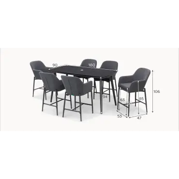 Ally 6 Seat Fabric Aluminium High Dining Set - Rectangular Table