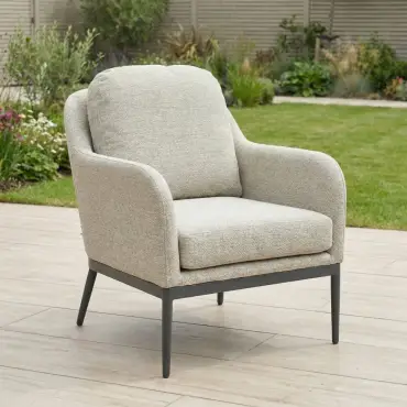 Ally Corner Fabric Aluminium Dining Set with Armchair & Bench -  Adjustable Rising Table in Oatmeal