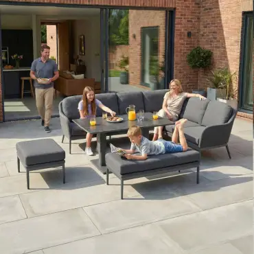 Ally Corner Fabric Aluminium Dining Set with Bench & Stool - Adjustable Rising Table in Graphite Grey