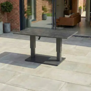 Ally Corner Fabric Aluminium Dining Set with Bench & Stool - Adjustable Rising Table in Graphite Grey