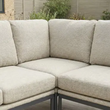 Ally Corner Fabric Aluminium Dining Set with Bench & Stool - Adjustable Rising Table in Oatmeal