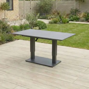 Ally Corner Fabric Aluminium Dining Set with Bench & Stool - Adjustable Rising Table in Oatmeal