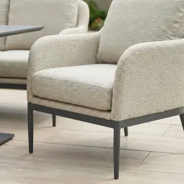 Ally Corner Fabric Aluminium Dining Set with Bench & Stool - Adjustable Rising Table in Oatmeal