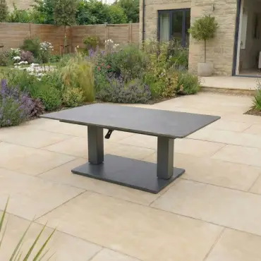 Ally Corner Fabric Aluminium Dining Set with Bench & Stool - Adjustable Rising Table in Green