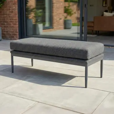 Ally  Corner Fabric Aluminium Dining Set with Armchair & Bench -  Adjustable Rising Table in Graphite Grey