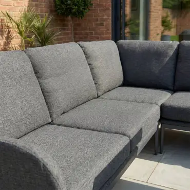 Ally  Corner Fabric Aluminium Dining Set with Armchair & Bench -  Adjustable Rising Table in Graphite Grey