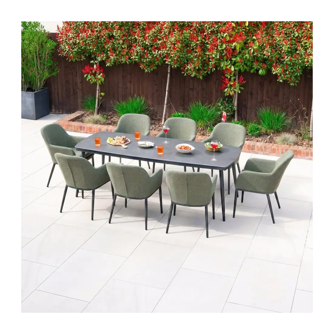 Ally 8 Seat Fabric Aluminium Dining Set - Rectangular Table