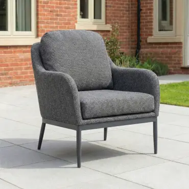 Ally 3 Seater Fabric Aluminium Dining Set with 2 Armchairs & Bench - Adjustable Rising Table in Graphite Grey