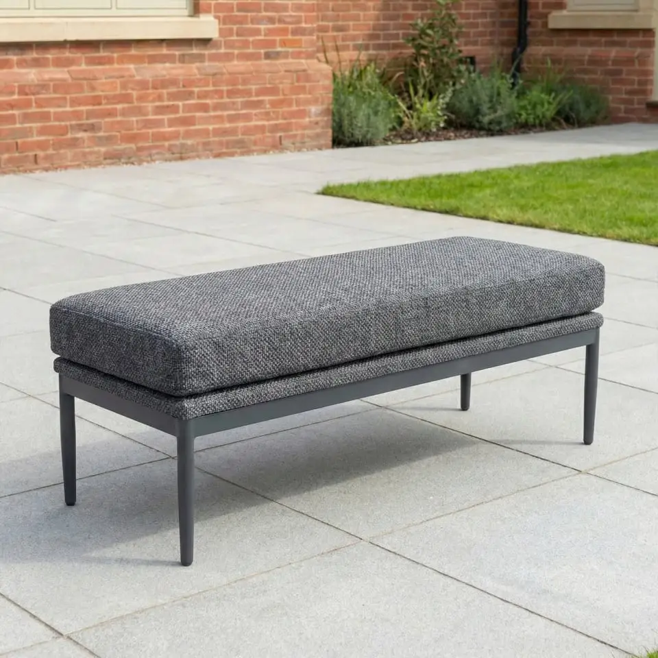Ally 3 Seater Fabric Aluminium Dining Set with 2 Armchairs & Bench - Adjustable Rising Table