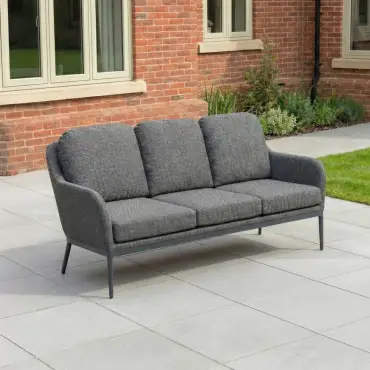 Ally 3 Seater Fabric Aluminium Dining Set with 2 Armchairs & Bench - Adjustable Rising Table in Graphite Grey