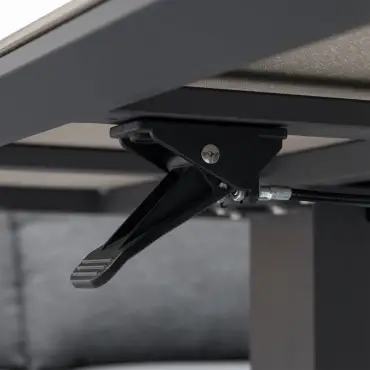 Ally 3 Seater Fabric Aluminium Dining Set with 2 Armchairs & Bench - Adjustable Rising Table in Graphite Grey