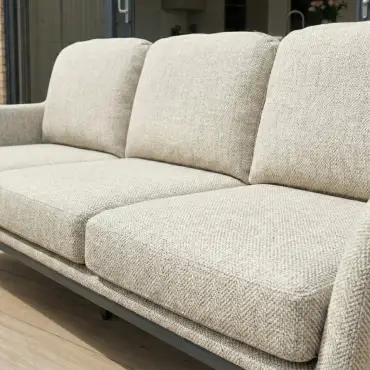 Ally 3 Seater Fabric Aluminium Dining Set with 2 Armchairs & Bench - Adjustable Rising Table in Oatmeal