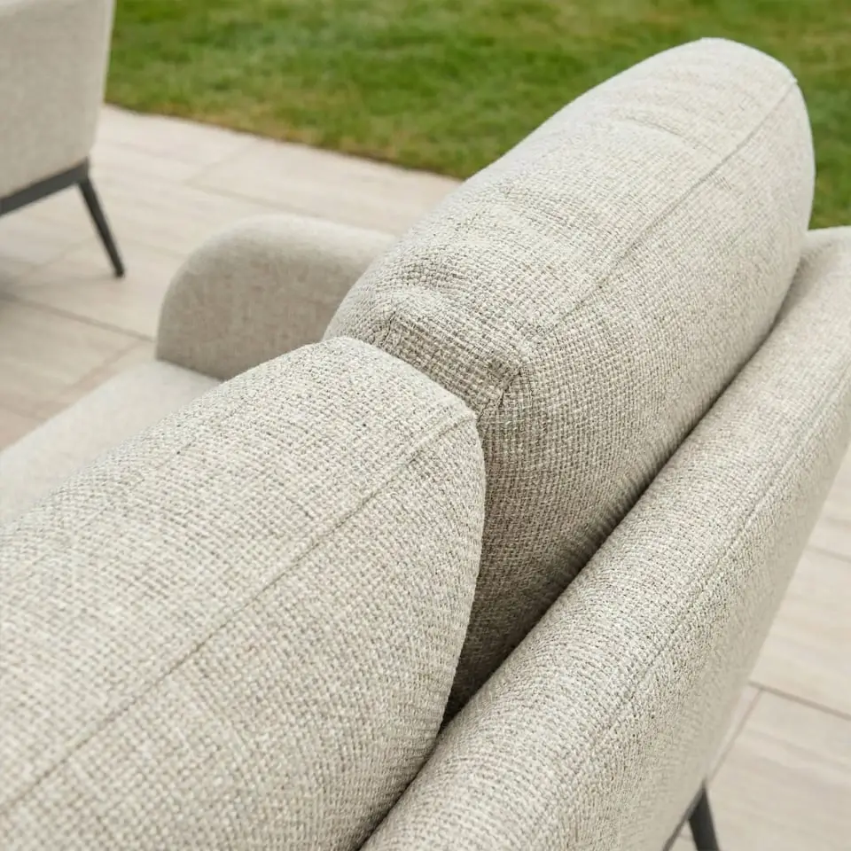 Ally 3 Seater Fabric Aluminium Dining Set with 2 Armchairs & Bench - Adjustable Rising Table in Oatmeal