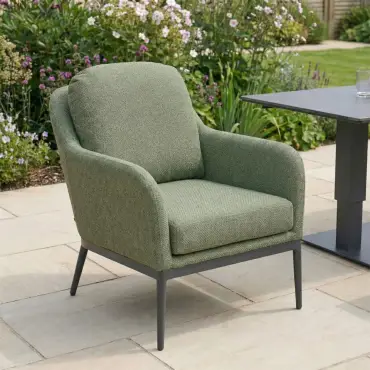 Ally 3 Seater Fabric Aluminium Dining Set with 2 Armchairs & Bench - Adjustable Rising Table in Green