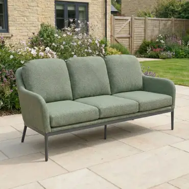 Ally 3 Seater Fabric Aluminium Dining Set with 2 Armchairs & Bench - Adjustable Rising Table in Green