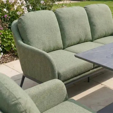 Ally 3 Seater Fabric Aluminium Dining Set with 2 Armchairs & Bench - Adjustable Rising Table in Green