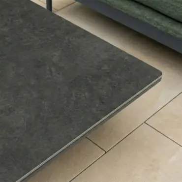 Ally 3 Seater Fabric Aluminium Dining Set with 2 Armchairs & Bench - Adjustable Rising Table in Green