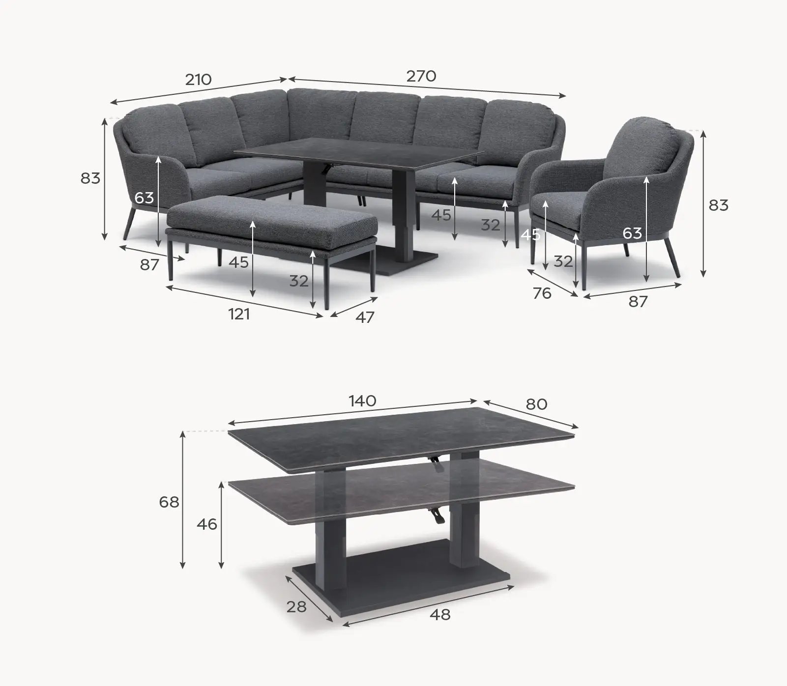 Ally Corner Fabric Aluminium Dining Set with Armchair & Bench - Adjustable Rising Table in Green