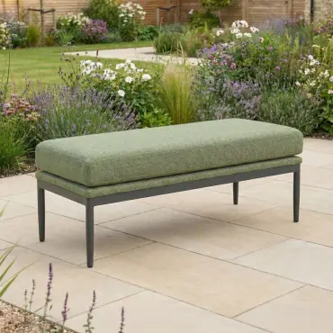 Ally Corner Fabric Aluminium Dining Set with Armchair & Bench - Adjustable Rising Table in Green