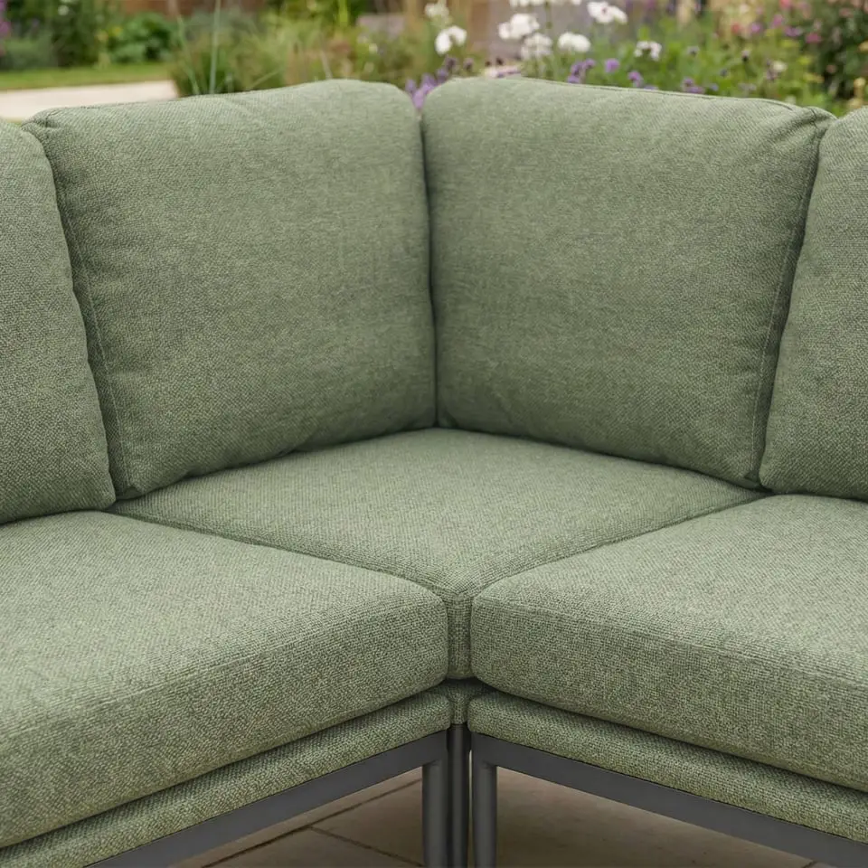 Ally Corner Fabric Aluminium Dining Set with Armchair & Bench - Adjustable Rising Table in Green