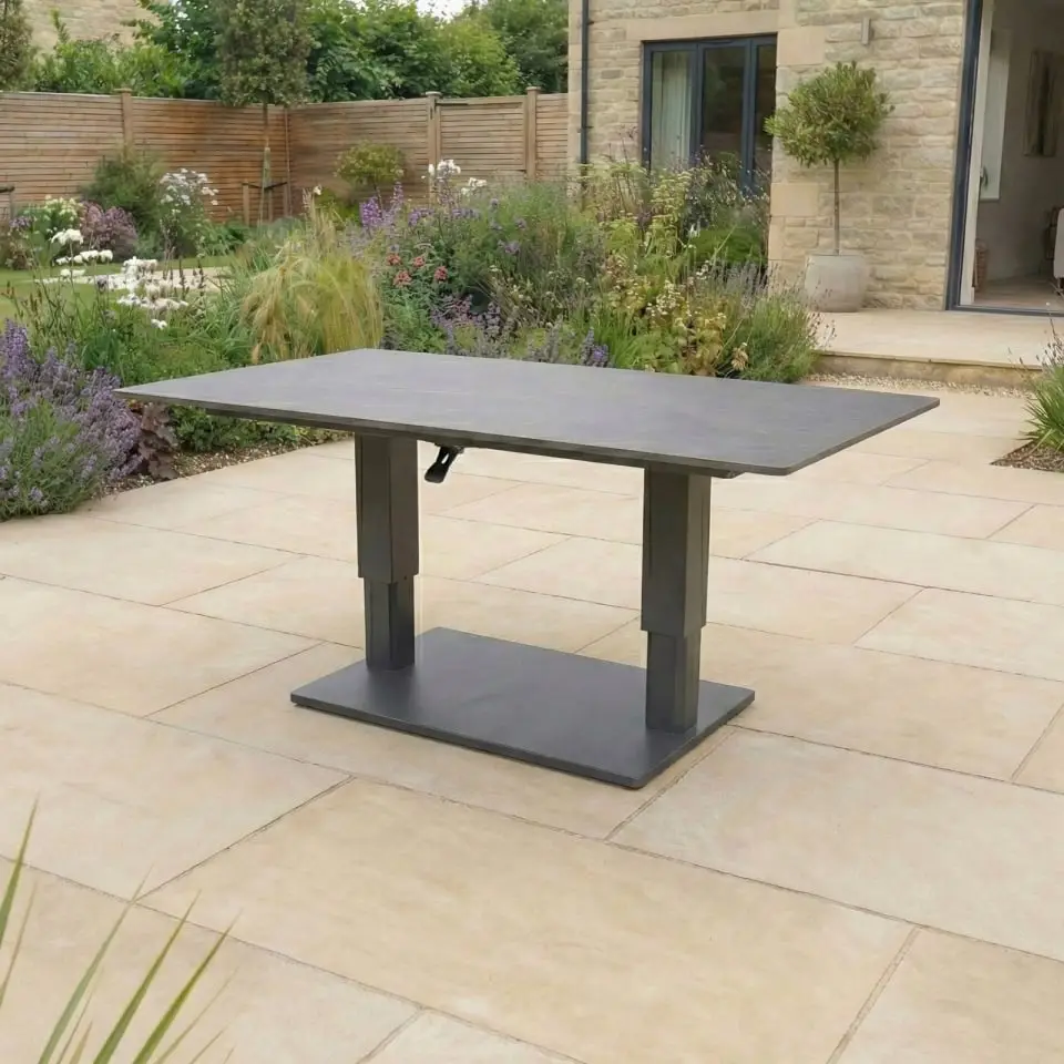 Ally Corner Fabric Aluminium Dining Set with Armchair & Bench - Adjustable Rising Table in Green