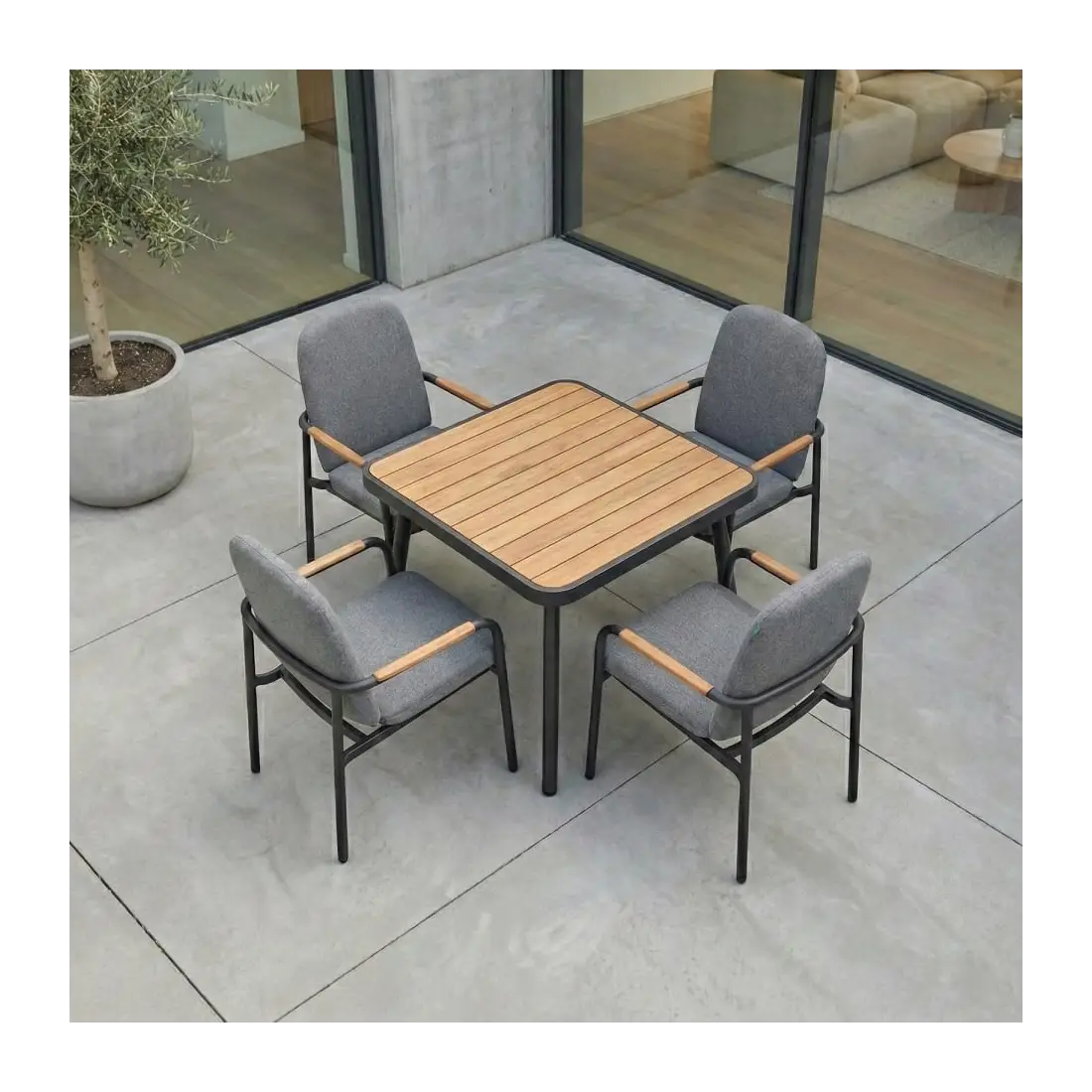 Piper 4 Seat Aluminium Wood Look Dining Set - Square Table Piper 4 Seat Aluminium Wood Look Dining Set - Square Table
