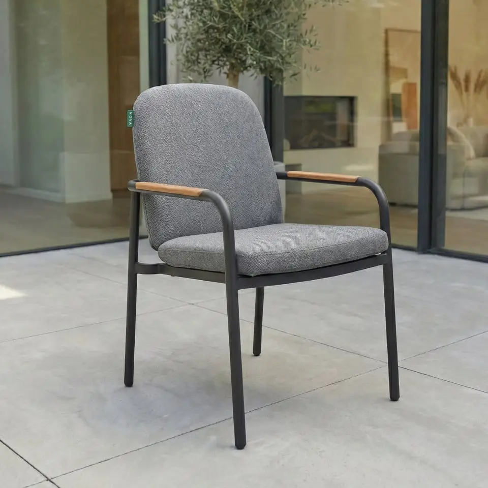 Piper 4 Seat Aluminium Wood Look Dining Set - Square Table