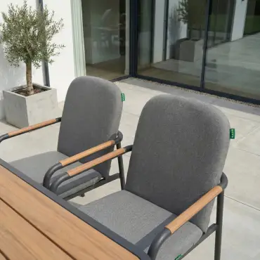 Piper 6 Seat Aluminium Wood Look Dining Set - Rectangular Table