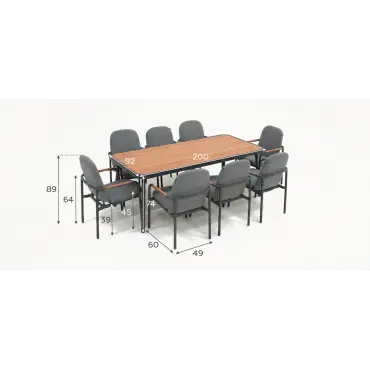 Piper 8 Seat Aluminium Wood Looking Dining Set - Rectangular Table