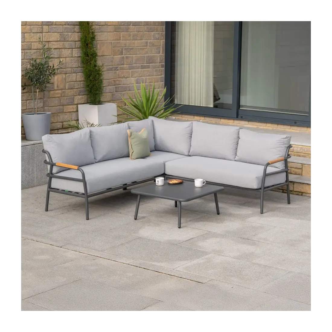 Piper Aluminium Wood Corner Sofa Lounging Set