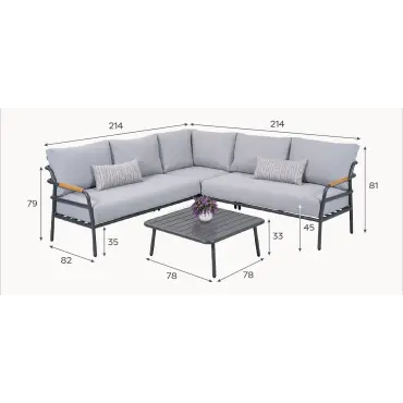 Piper Aluminium Wood Corner Sofa Lounging Set