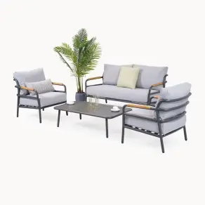 Piper Aluminium Wood 2 Seater Sofa Lounging Set