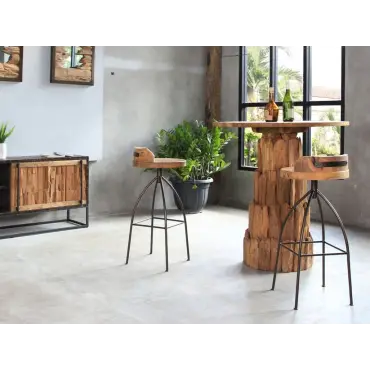 Davos Reclaimed Teak Spinning Bar Stools x4