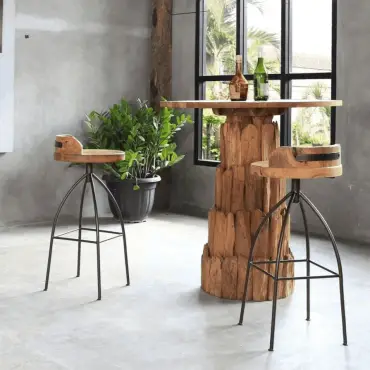 Davos Reclaimed Teak Spinning Bar Stools x4