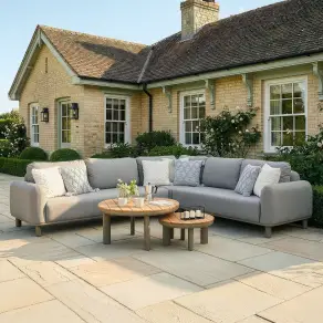 Fabric Sicily Corner Sofa Set & Round Tables