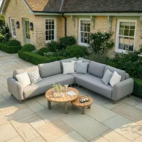 Fabric Sicily Corner Sofa Set & Round Tables