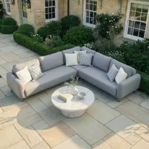 Fabric Sicily Corner Sofa Set - Round Marble Effect Coffee Table